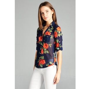 SOLD❣️DK Blue Floral Long Sleeve Shirt 🌺